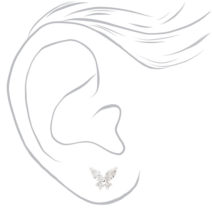 Silver Cubic Zirconia Butterfly Stud Earrings,