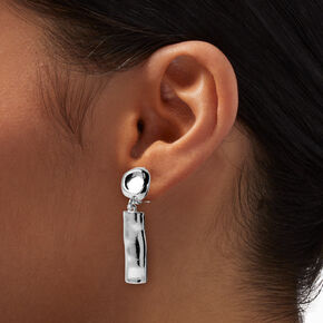 Silver-tone Hammered 2&quot; Clip-On Drop Earrings ,
