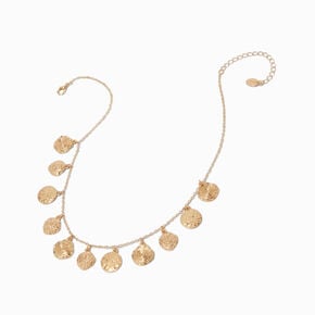 Gold-tone Textured Disc Charm Necklace,