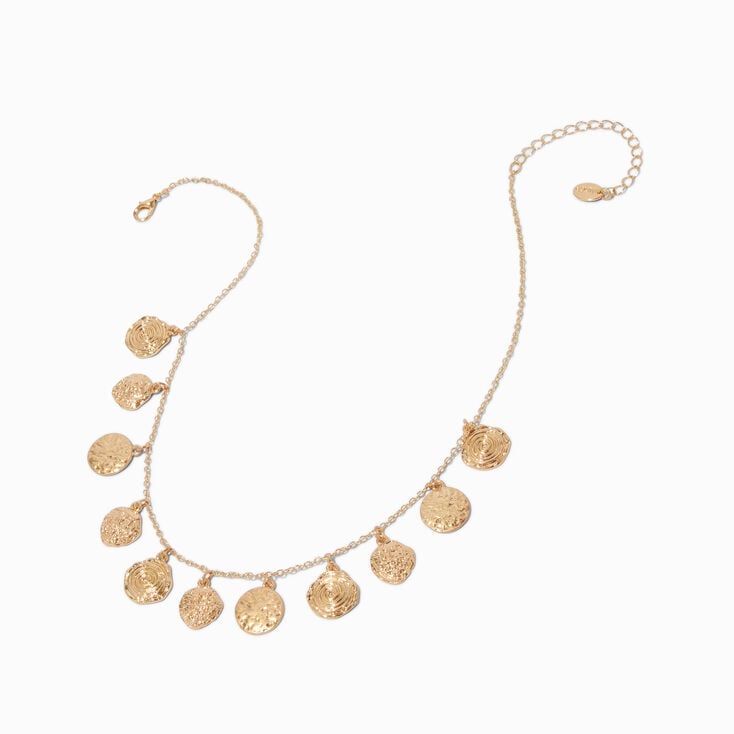 Gold-tone Textured Disc Charm Necklace,