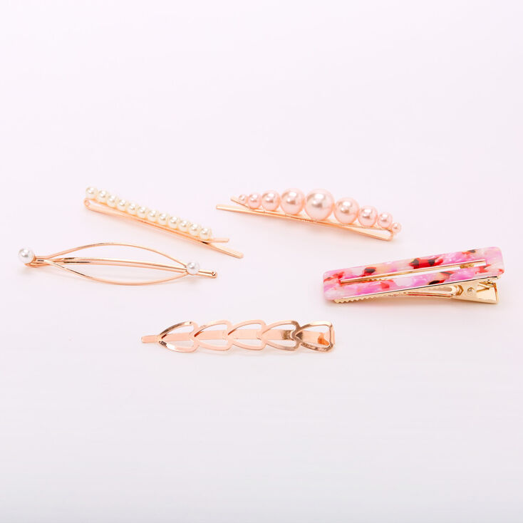Rose Gold Pearl Tortoiseshell Geometric Hair Pins - Pink, 6 Pack,