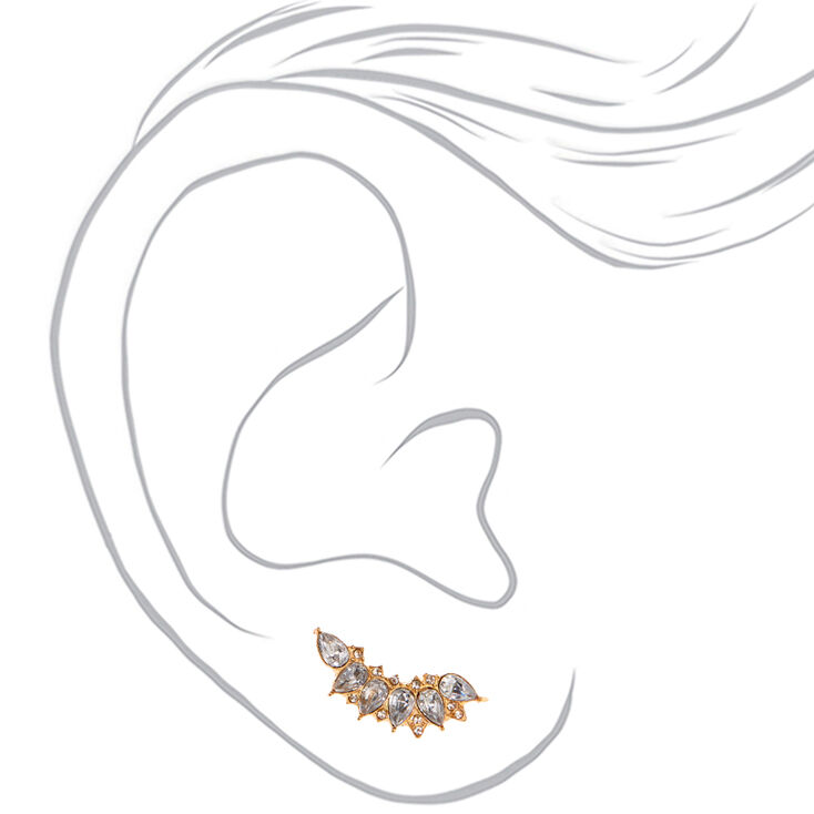Gold 1&quot; Teardrop Crystal Ear Crawler Earrings,