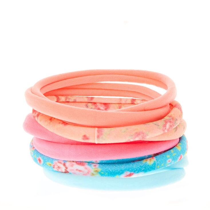 Claire's Élastiques à cheveux roulés à fleurs aux tons pastels - Corail, lot de 10