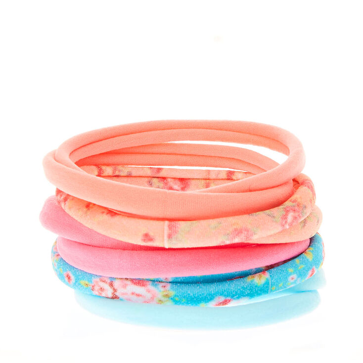 Claire's Élastiques à cheveux roulés à fleurs aux tons pastels - Corail, lot de 10