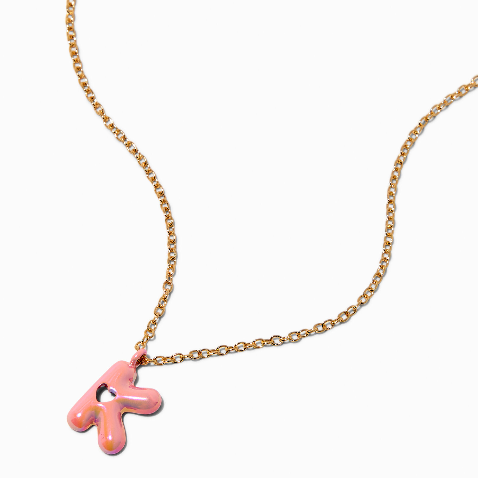 Pink Bubble Initial Heart Pendant Necklace - K,