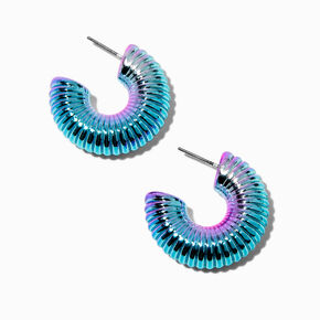 Blue Anodized Chunky Coil Hoop Earrings,