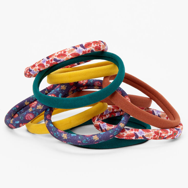 Rustic Solid &amp; Floral Rolled Hair Ties - 10 Pack,