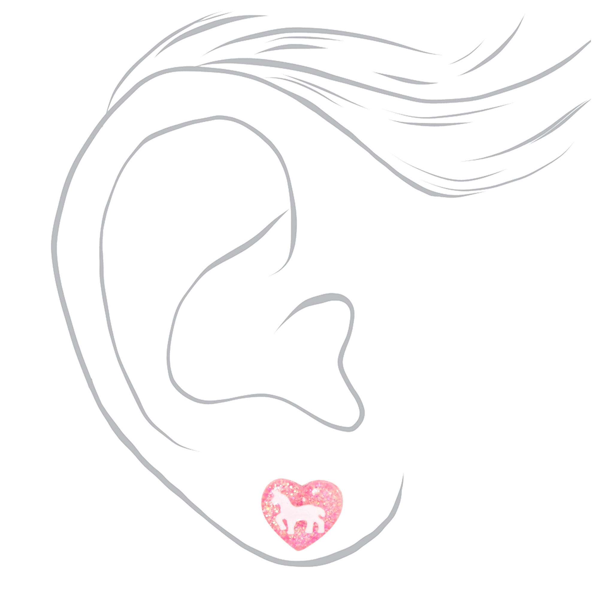 Unicorn Glitter Heart Stud Earrings - Pink,