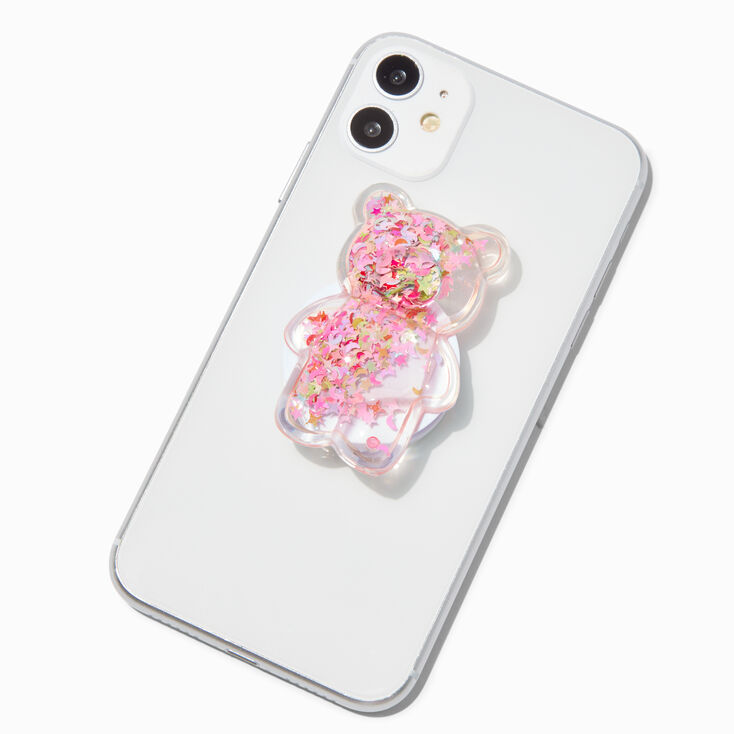  Glitter-Filled Pink Bear Griptok Phone Grip,