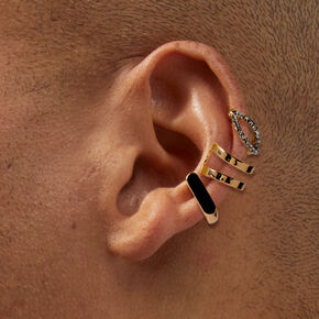 Black Crystal Gold-tone Ear Cuffs - 6 Pack ,