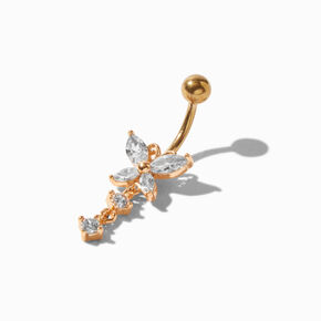Gold-tone Stainless Steel Cubic Zirconia Butterfly Dangle 14G Belly Bar,