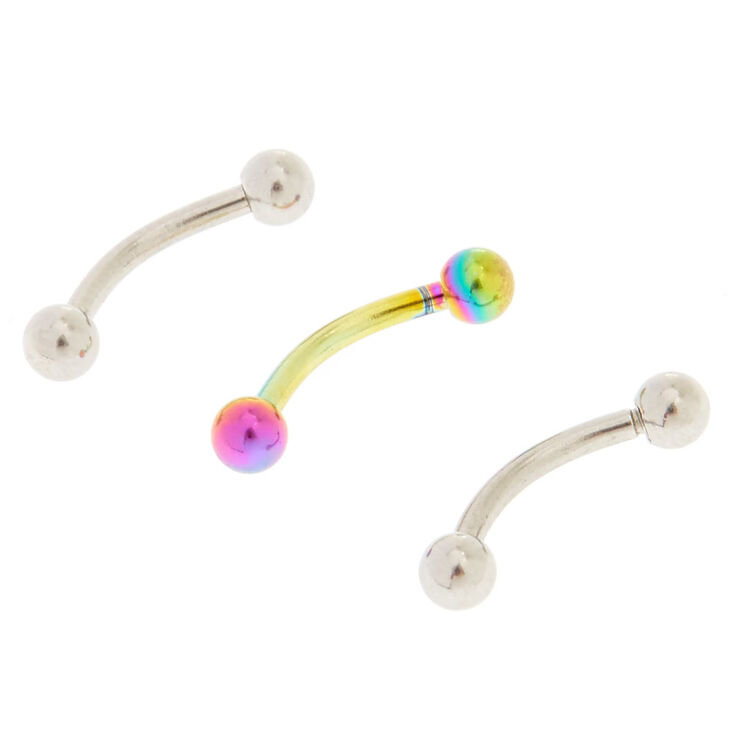 Lot de 3 piercings rook couleur argent&eacute;s et anodis&eacute;s,