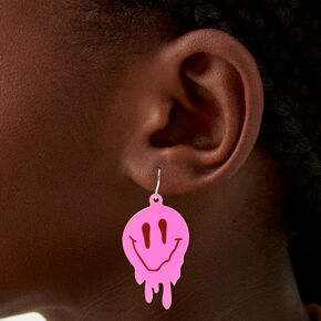 Melting Pink Happy Face 1&quot; Drop Earrings,