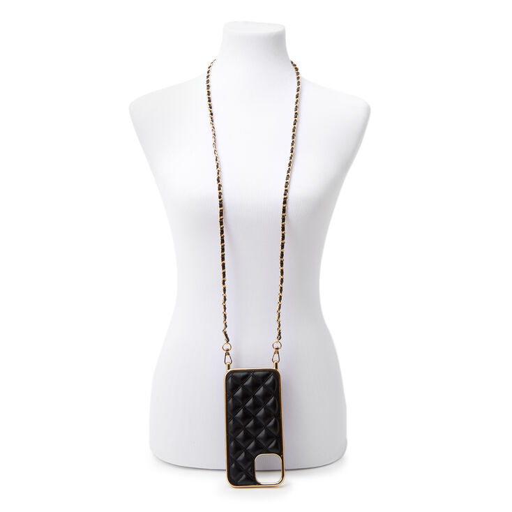 Black Quilted Phone Case With Gold Chain Fits Iphone 12 Pro Max Claire S