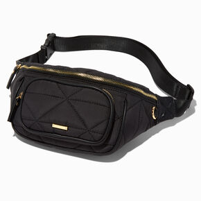 Black Quilted Nylon Fanny Pack,