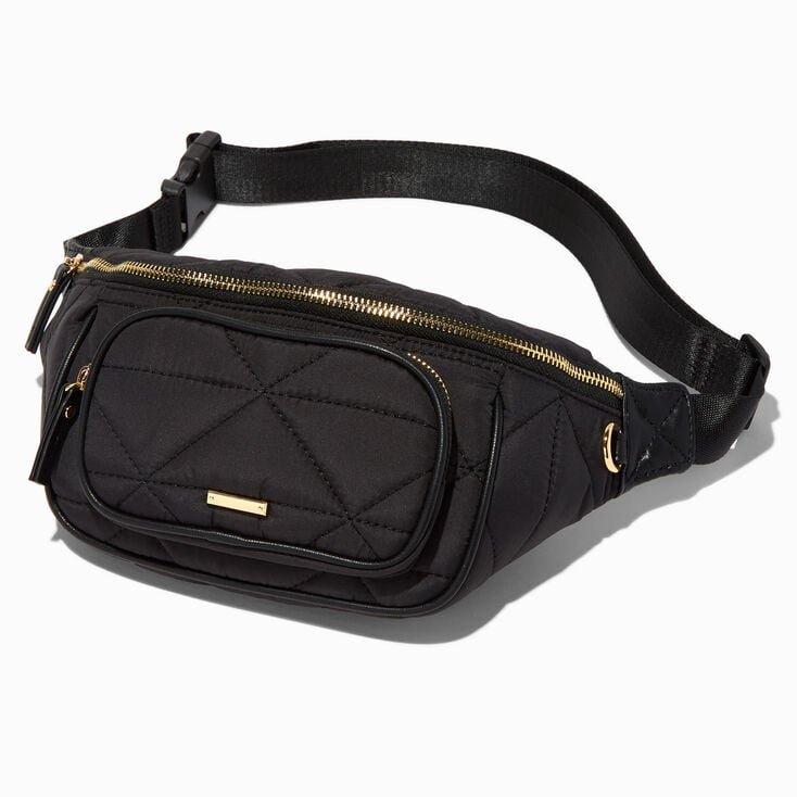 Black Quilted Nylon Belt Bag