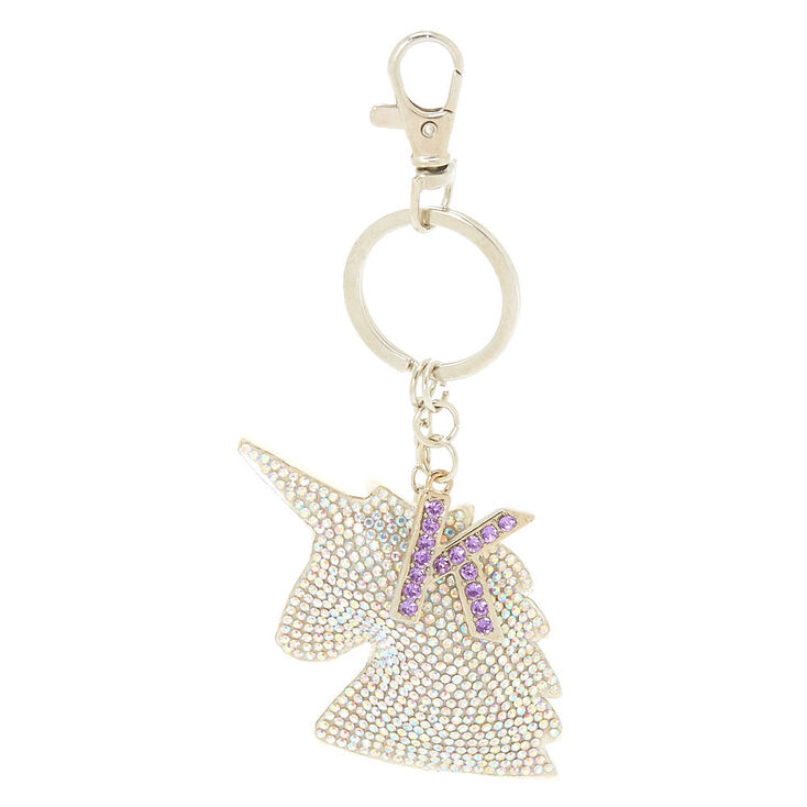 Bling Unicorn Initial Keychain - K,