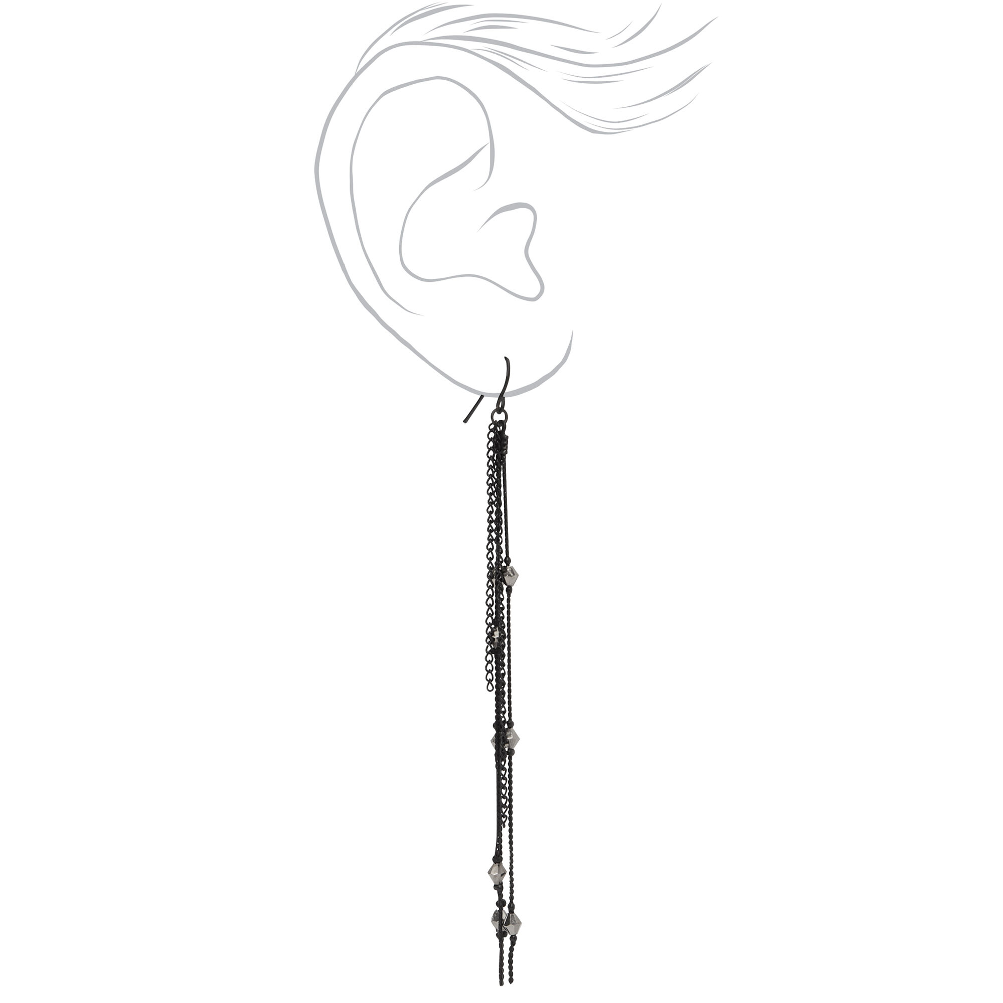 Black 4.5" Beaded Chain Link Drop Earrings,