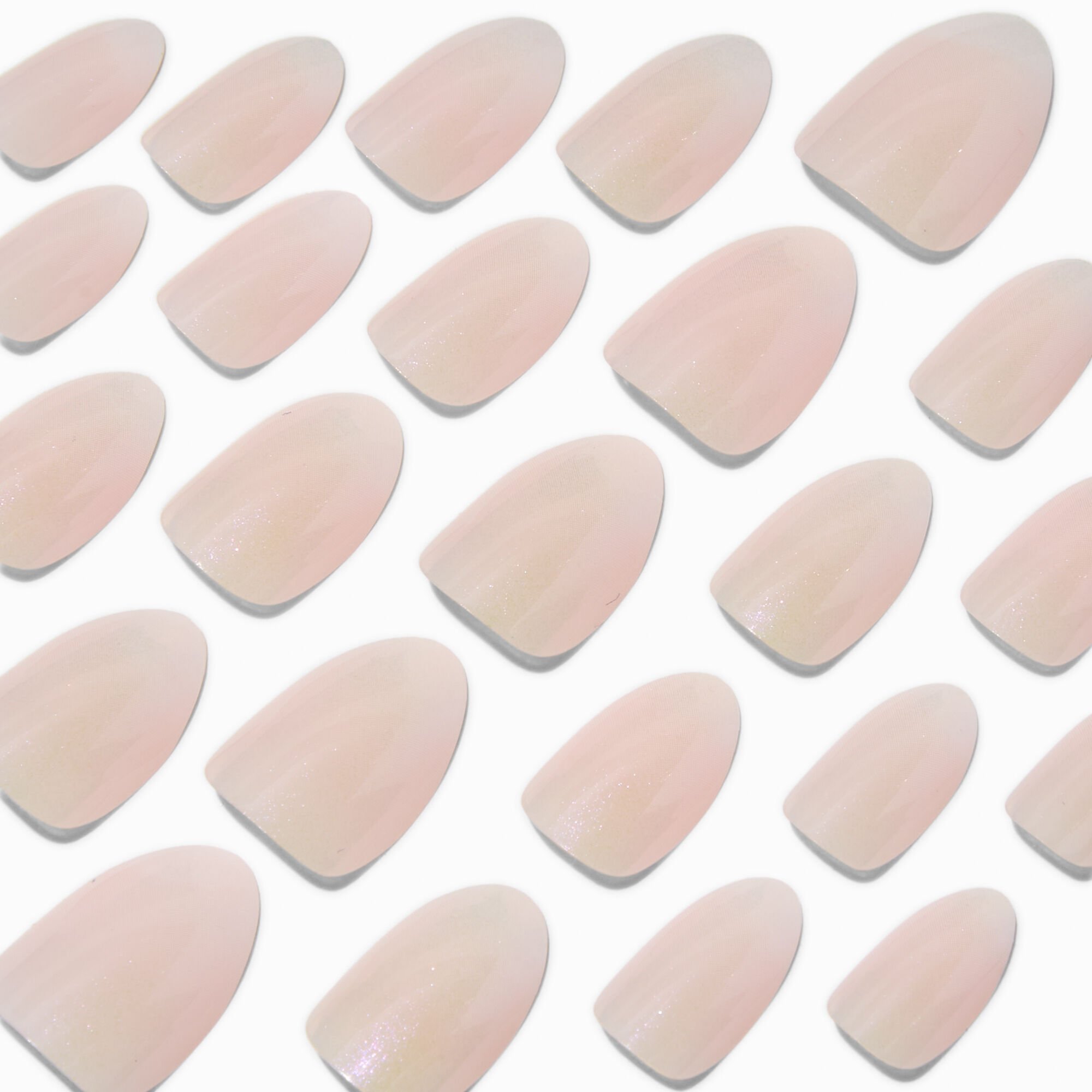 Glazed White Short Almond Vegan Faux Nail Set - 24 Pack,