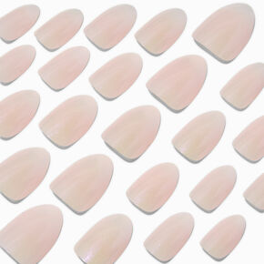 Glazed White Short Almond Vegan Faux Nail Set - 24 Pack,