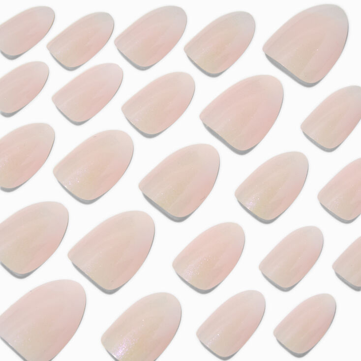 Glazed White Short Almond Vegan Faux Nail Set - 24 Pack,