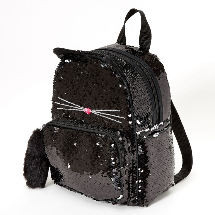 Claire's Petit sac à dos chat à sequins - Noir