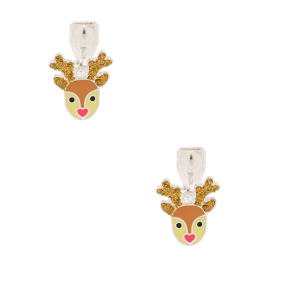 Boucles d'oreille à clip renne marron,