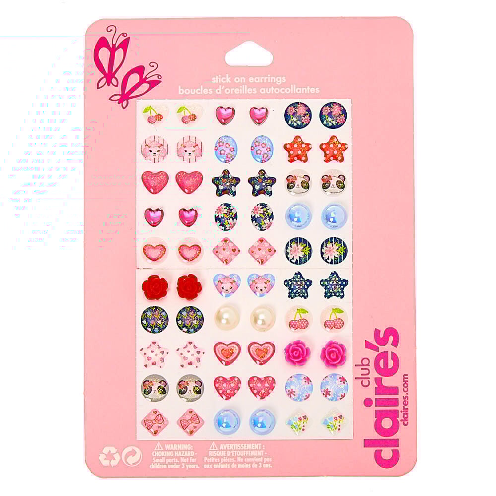Claire's Club Girly Girl Stick On Earrings - 30 Pack,