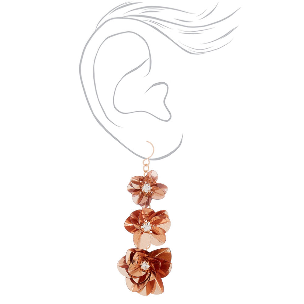 2" Sequin Flower Drop Earrings - Rose Gold,