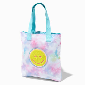 Claire&#39;s Club Tie Dye Happy Face Tote Bag,