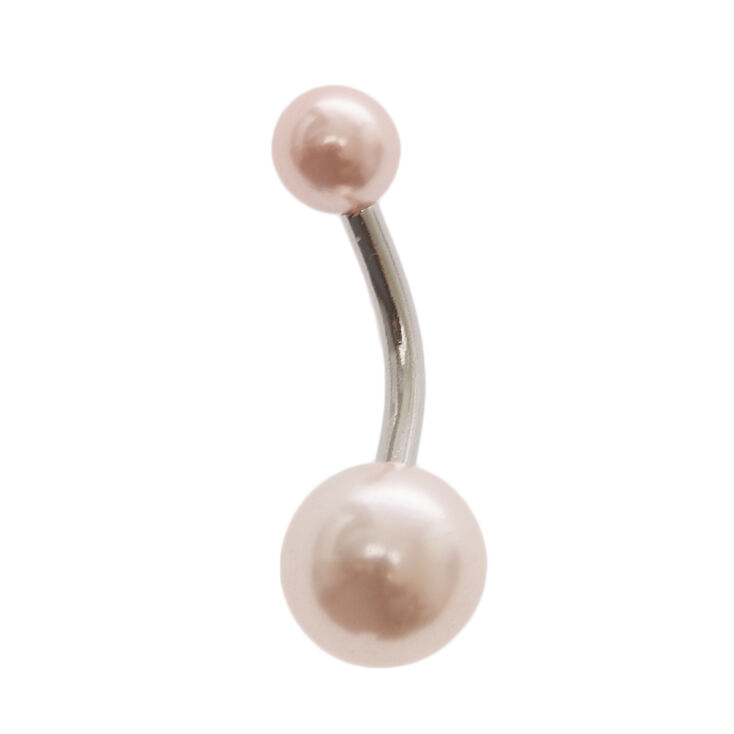 Stainless Steel Blush Pink Faux Pearl Belly Ring,