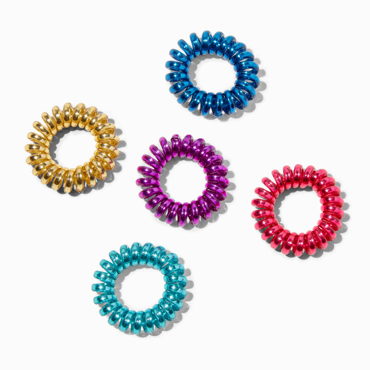 Mini Jewel Tone Spiral Hair Ties - 5 Pack,