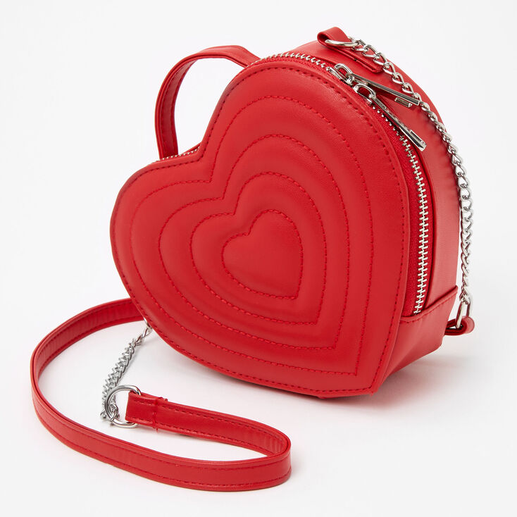 Quilted Heart Crossbody Bag - Red | Claire's US