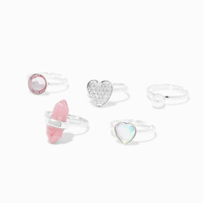 Claire&#39;s Club Silver Glitter Box Rings - 5 Pack,
