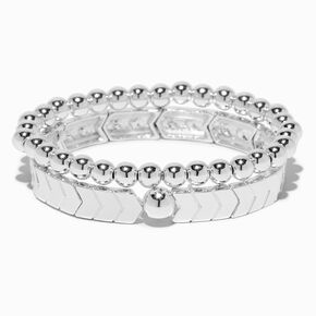 Silver-tone Herringbone Stretch Bracelets - 2 Pack ,