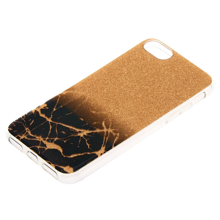 Coque de portable effet marbr&eacute; noir avec paillettes dor&eacute;es - Compatible avec iPhone 6/7/8/SE,