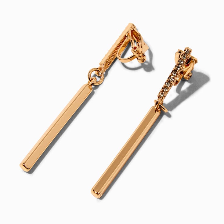 Gold-tone 2&quot; Embellished Bar Clip-On Drop Earrings,