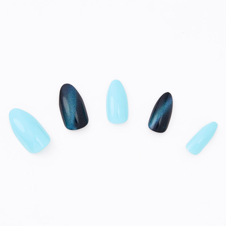 3D Cat Eye Ocean Stiletto Faux Nail Set - Light Blue, 24 Pack,