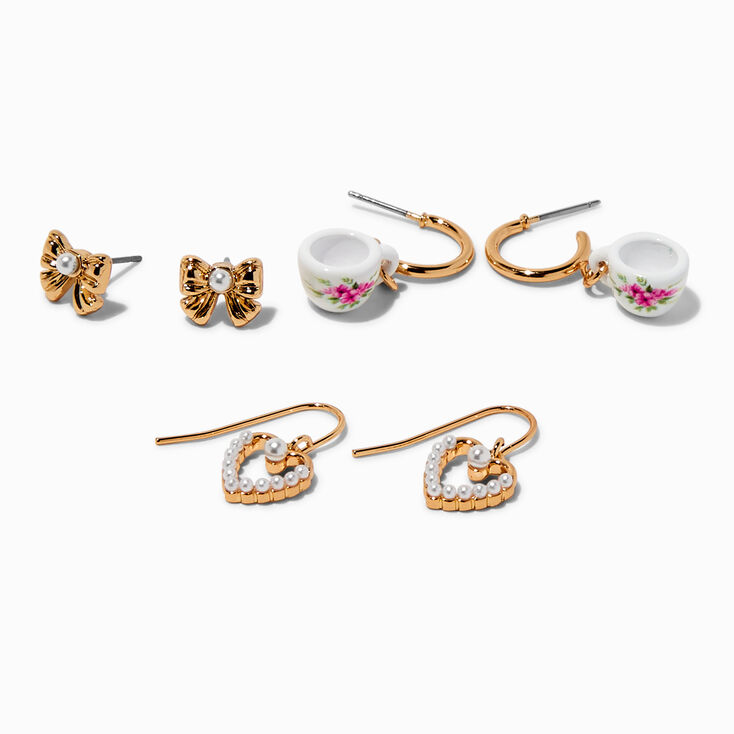 Boucles d&#39;oreilles vari&eacute;es sur le th&egrave;me du th&eacute; - Lot de 3,