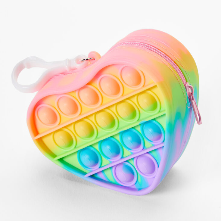 Rainbow Heart Pop Toy Coin Purse Keychain,