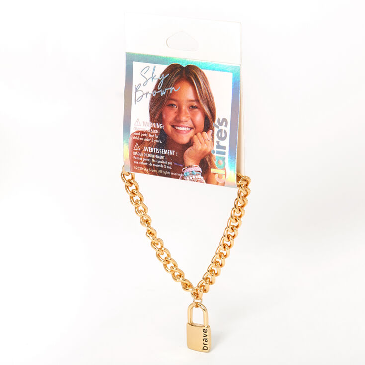 Sky Brown&trade; Padlock Chain Bracelet &ndash; Gold-tone,