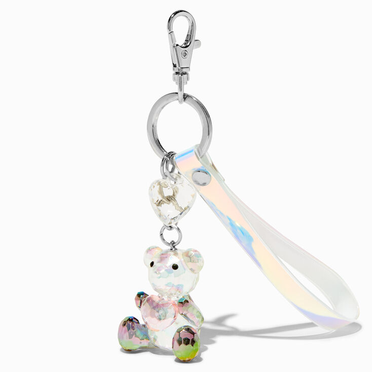 Claire's Glitter Bear Charms Keychain, Metal, Girl's, Size: One size, Silver