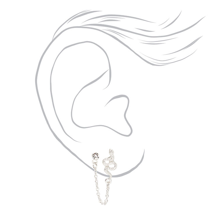 Silver-tone Snake Connector Chain Stud Earrings,