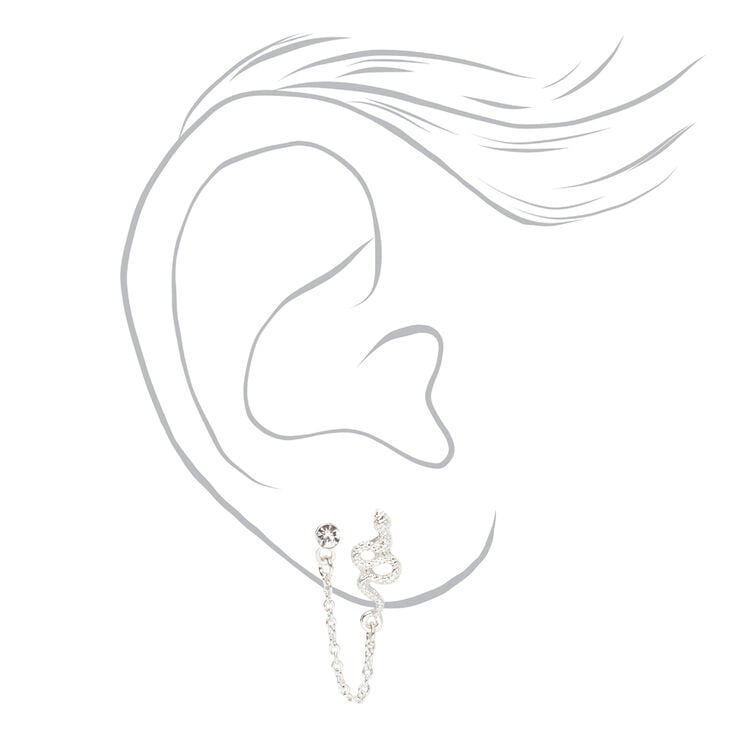 Silver Snake Connector Chain Stud Earrings,