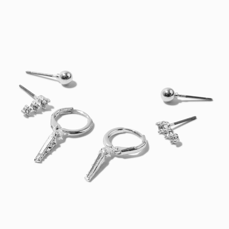 Silver-tone Embellished Spike Earring Stackables Set - 3 Pack,