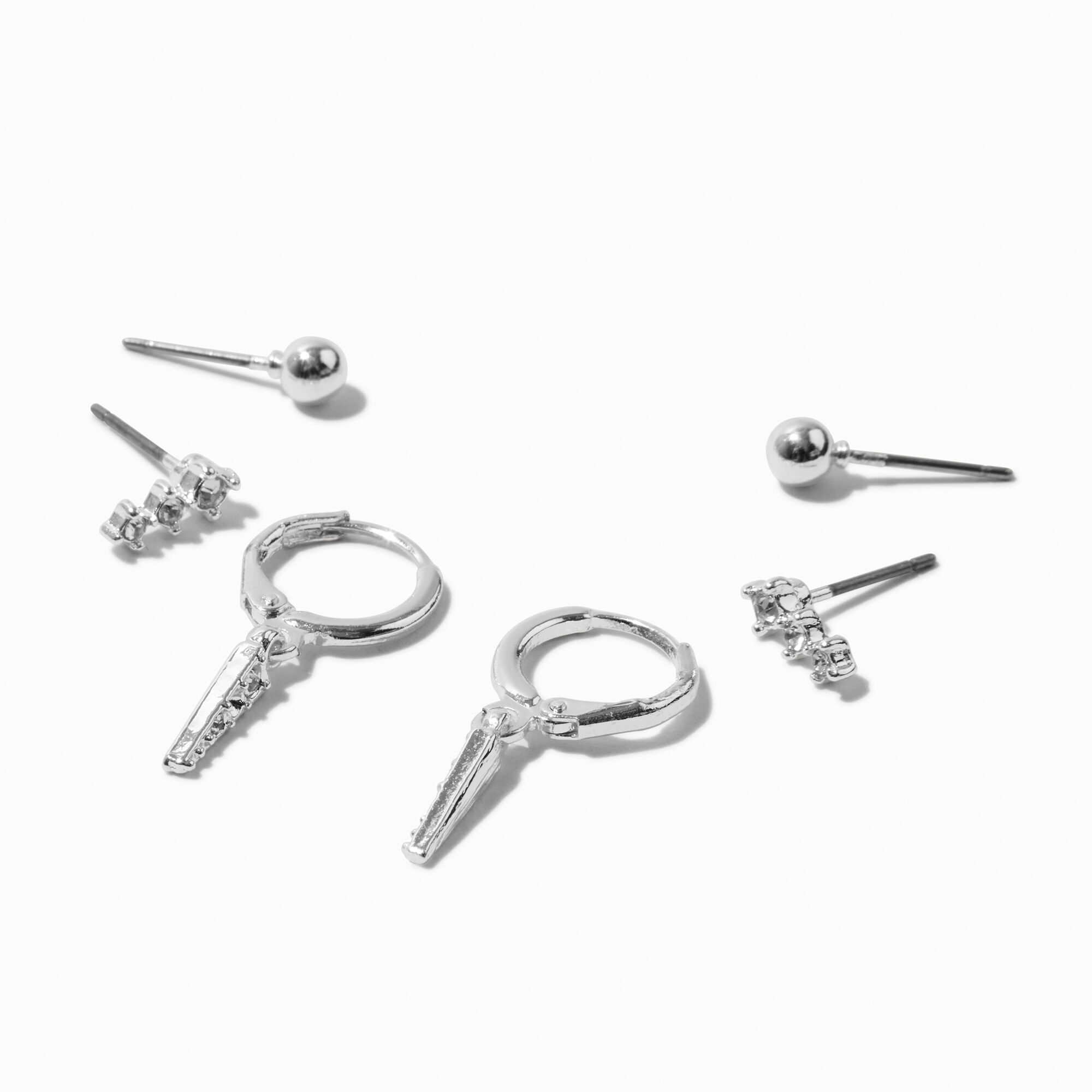View Claires Tone Embellished Spike Earring Stackables Set 3 Pack Silver information