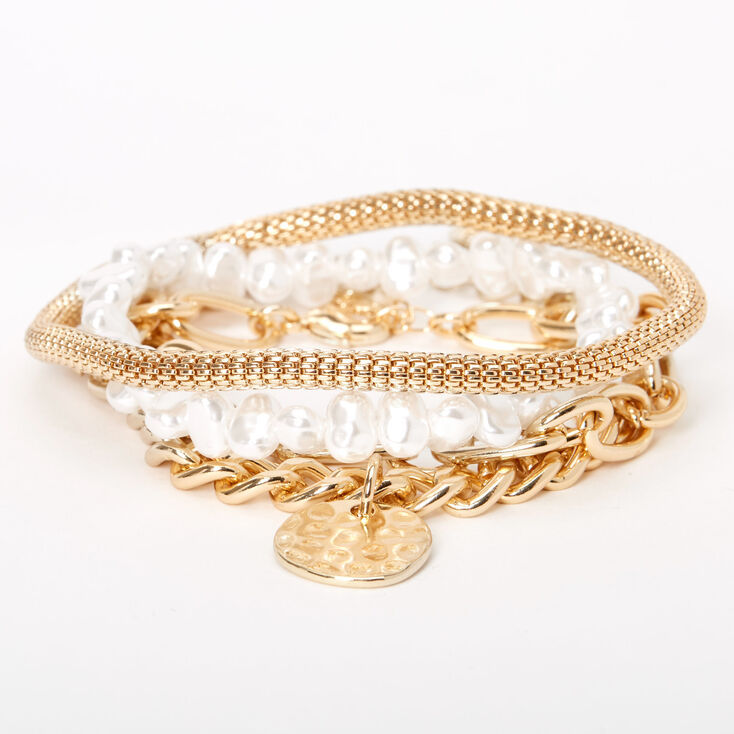 Gold Pearl Chain Mixed Bracelets - 4 Pack,