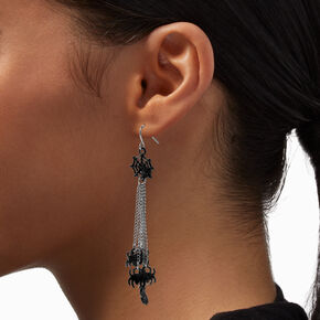 Black Spiders &amp; Webs 3&quot; Chain Drop Earrings,