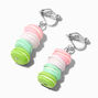 Silver 1&quot; Rainbow Macaroons Clip On Drop Earrings,