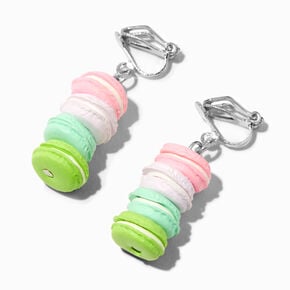 Silver 1&quot; Rainbow Macaroons Clip On Drop Earrings,